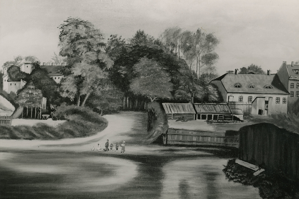 Ein unbekannter Künstler hält um 1900 den Reinhardtplatz in Öl fest. © Museen Tempelhof-Schöneberg/Archiv Repro: Herbert Bergohse