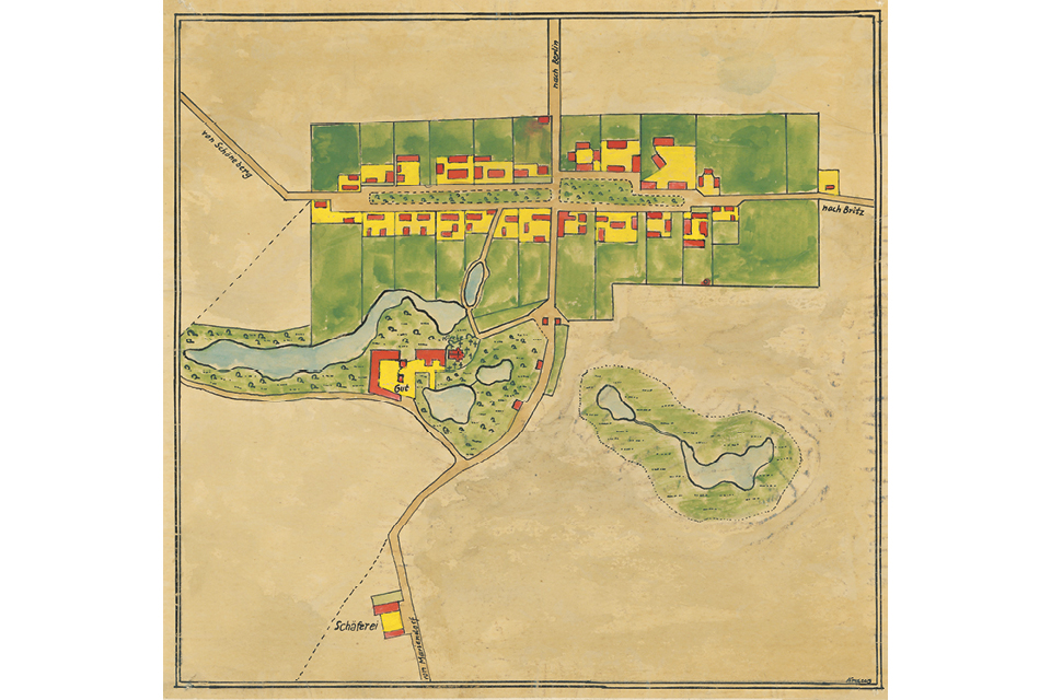 Um 1830 war Tempelhof noch ein Dorf mit Anger vor den Toren Berlins © Museen Tempelhof-Schöneberg/Archiv, Karte: Kraus